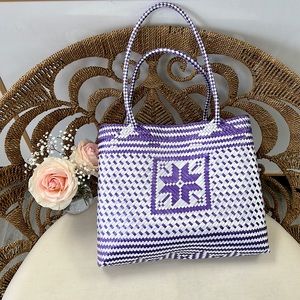 Handmade, woven tote, white purple from problem, Mexico xl